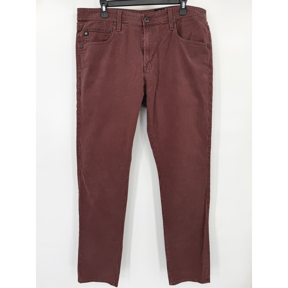 AG Adriano Goldschmied Pants Mens 36x34 Burgundy Tellis Modern Slim‎ Micro-Check